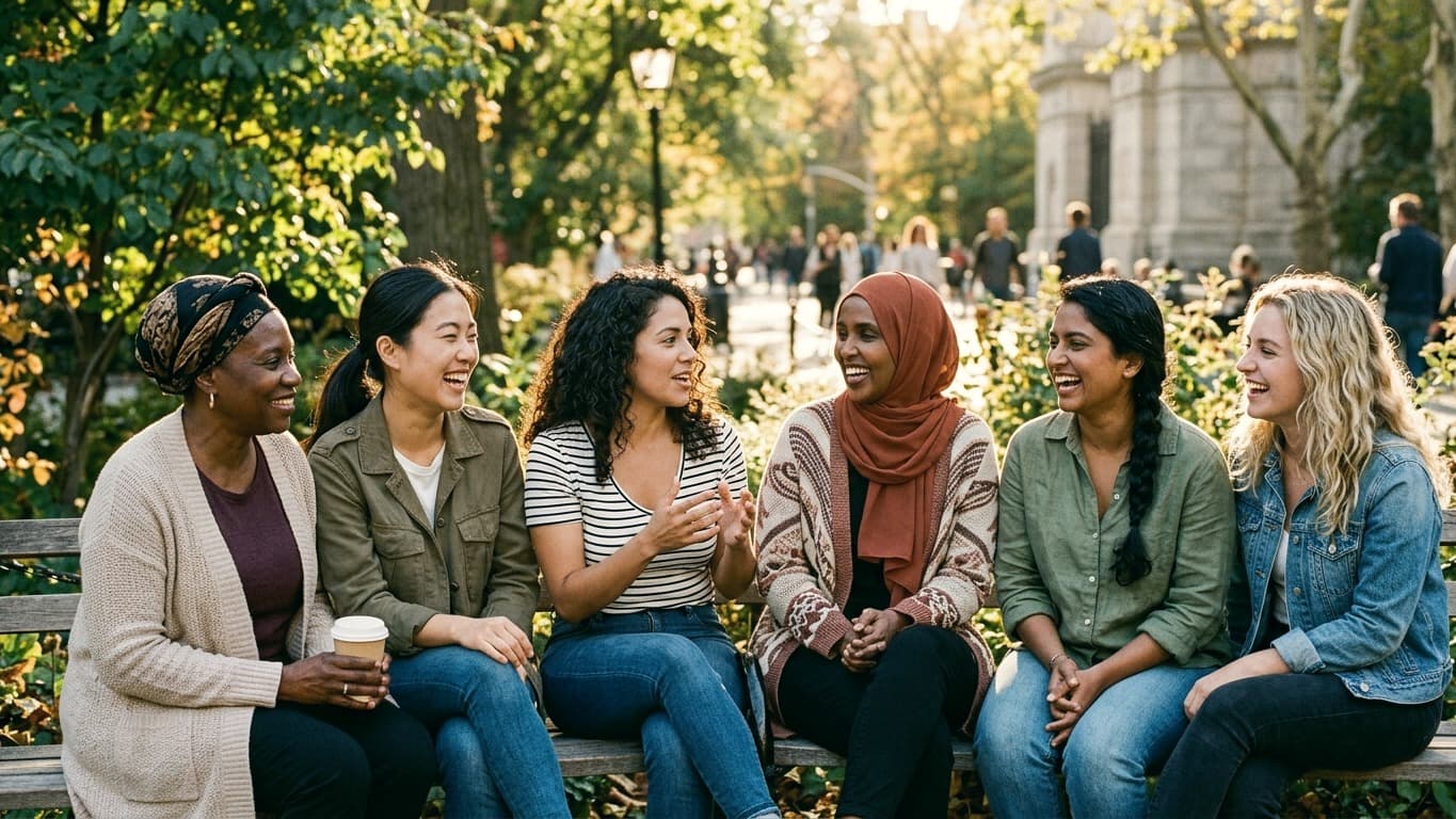 A diverse group of women laughing together, part of the Caribbean Curvy Strong community